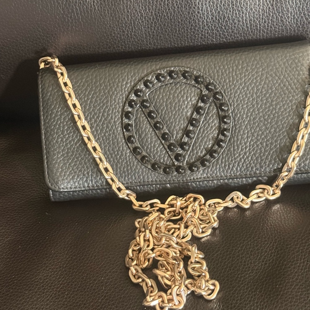 Valentino Black Leather Wallet with Gold Accent